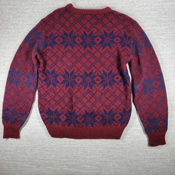 Royal North Mills Outfitters Wool Sweater Nordic Snowflake Red Blue USA Made L - Picture 10 of 13